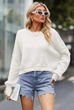 Round Neck Drop Shoulder Long Sleeve Sweater - Trendsi - Flyclothing LLC