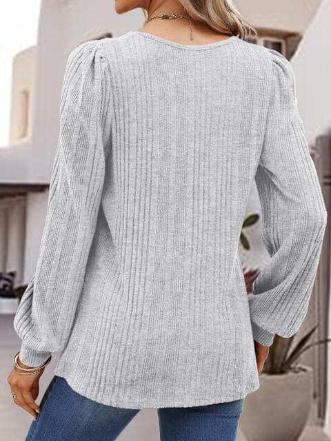 Square Neck Long Sleeve Top - Trendsi - Flyclothing LLC