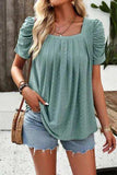 Eyelet Square Neck Puff Sleeve T-Shirt - Trendsi - Flyclothing LLC