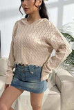 Cable-Knit Dropped Shoulder Hooded Sweater - Trendsi - Flyclothing LLC