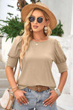 Round Neck Lantern Sleeve Blouse - Trendsi - Flyclothing LLC