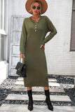 Notched Neck Dropped Shoulder Button-Down Midi Dress - Trendsi - Flyclothing LLC