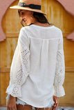 Crochet Flounce Sleeve Button Up Blouse - Trendsi