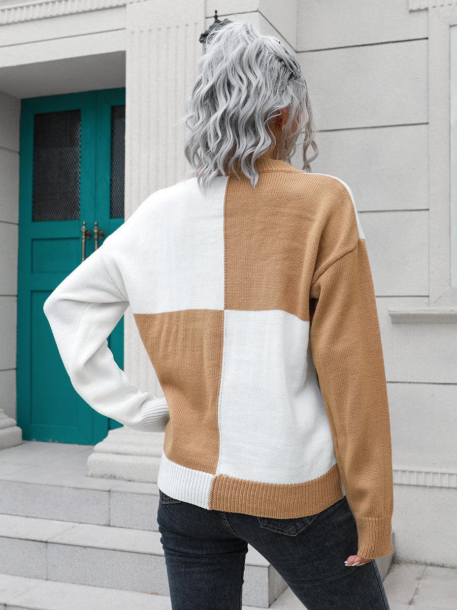 Contrast Drop Shoulder Sweater - Trendsi