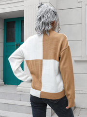 Contrast Drop Shoulder Sweater - Trendsi