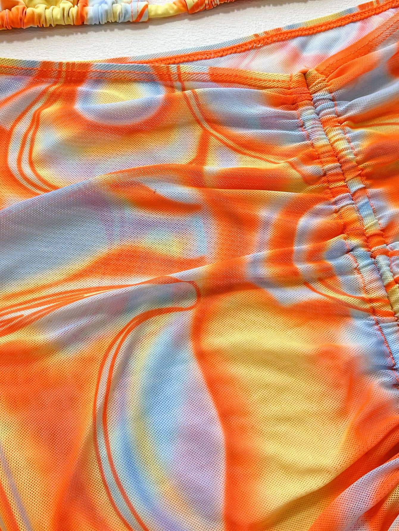 Multicolored Drawstring Ruched Three-Piece Swim Set - Trendsi - Flyclothing LLC