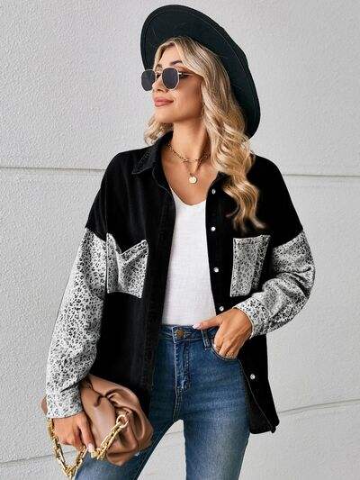 Leopard Button Up Denim Jacket - Trendsi - Flyclothing LLC