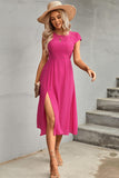 Tie Back Cutout Round Neck Split Dress - Trendsi