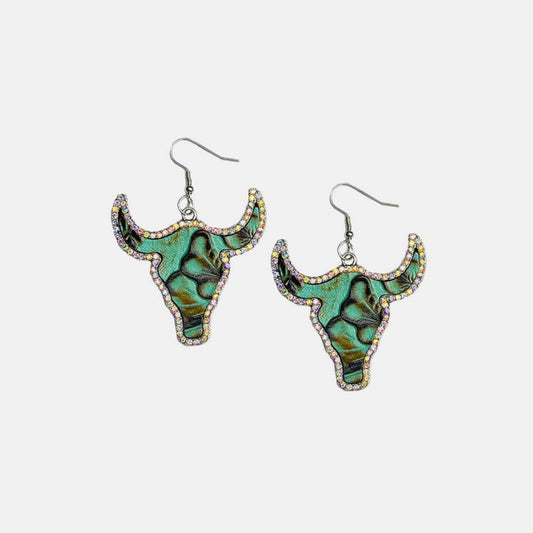 Rhinestone Trim Alloy Bull Earrings - Trendsi
