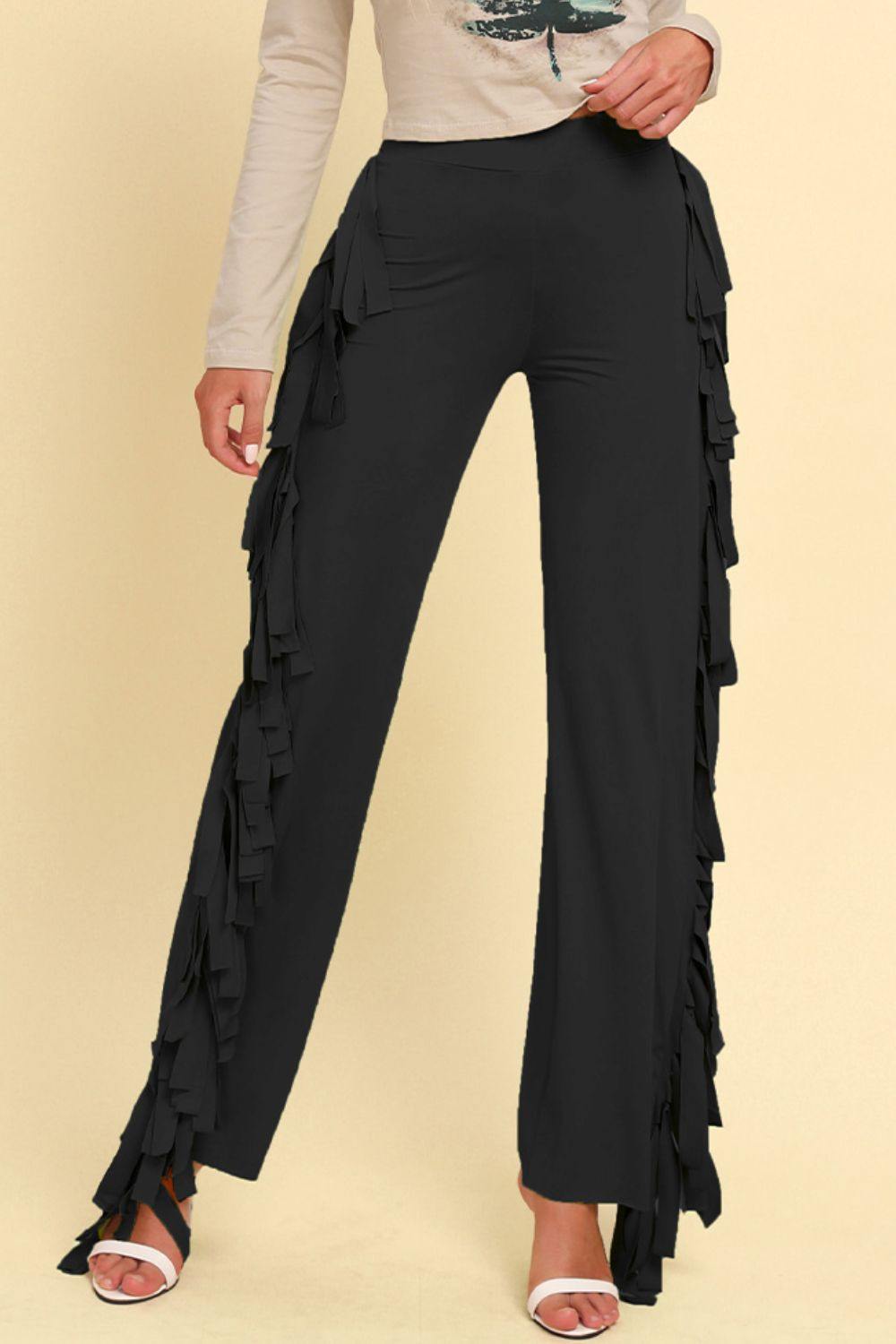 Fringe Trim Wide Leg Pants - Trendsi