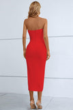 Cutout Strapless Drawstring Detail Split Bandage Dress - Trendsi