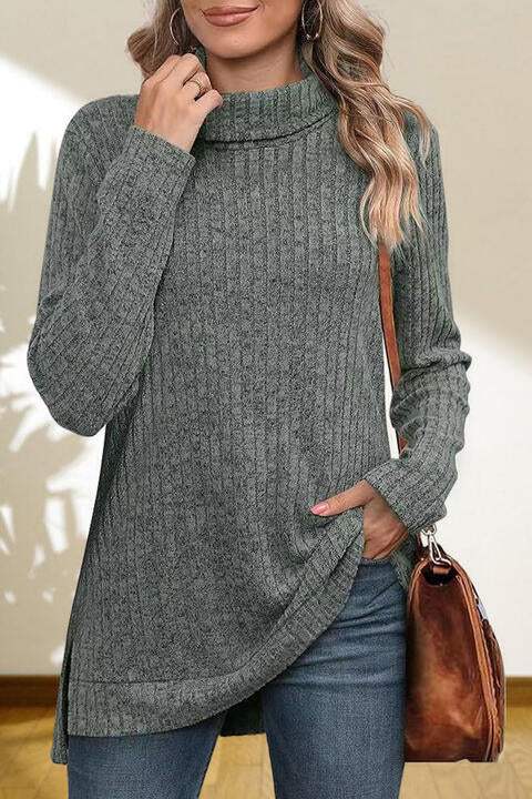 Turtleneck High Low Top - Trendsi - Flyclothing LLC