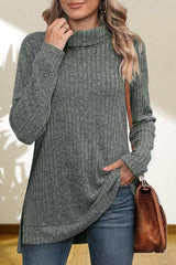 Turtleneck High Low Top - Trendsi