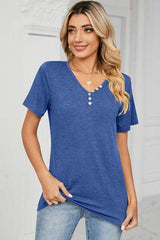 V-Neck Short Sleeve T-Shirt - Trendsi - Flyclothing LLC