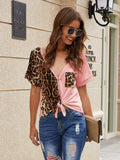 Leopard Deep V Short Sleeve Top - Trendsi - Flyclothing LLC