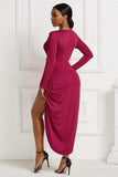 High-low Ruched Surplice Long Sleeve Dress - Trendsi - Flyclothing LLC