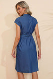 Button Down Belted Denim Dress - Trendsi