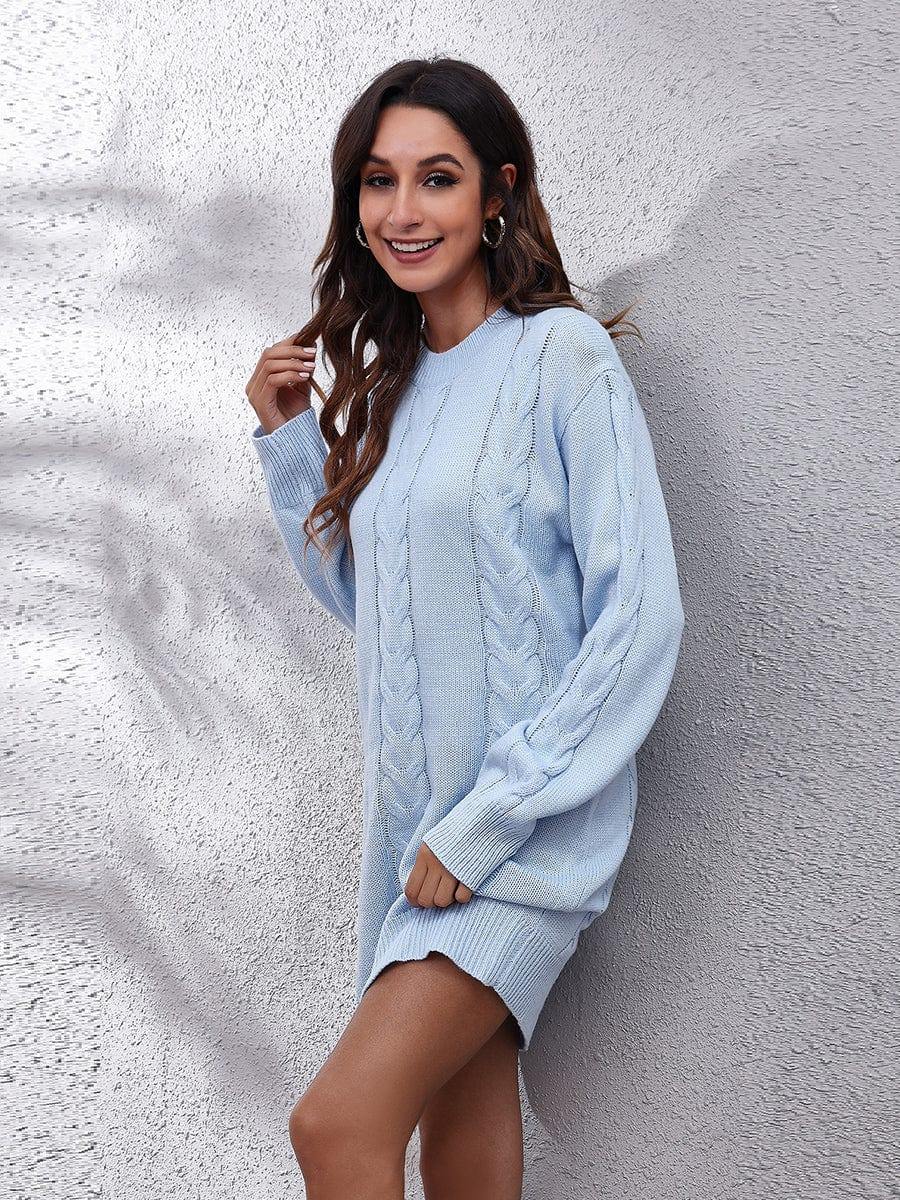 Cable-Knit Round Neck Sweater Dress - Trendsi