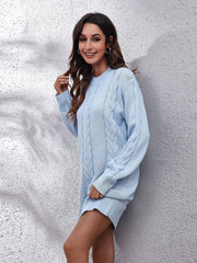Cable-Knit Round Neck Sweater Dress - Trendsi