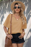 Swiss Dot Lace Trim Flutter Sleeve V-Neck Blouse - Trendsi - Flyclothing LLC