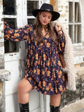 Plus Size Floral V-Neck Balloon Sleeve Dress - Trendsi - Flyclothing LLC