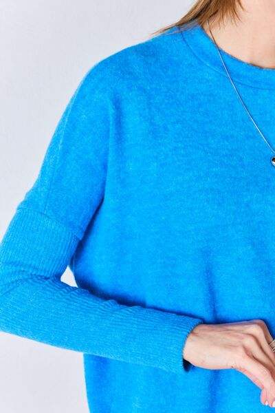 Zenana Ribbed Trim Round Neck Long Sleeve Top - Trendsi - Flyclothing LLC