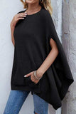 Waffle-Knit Pocketed Cape Sleeve Sweater - Trendsi - Flyclothing LLC