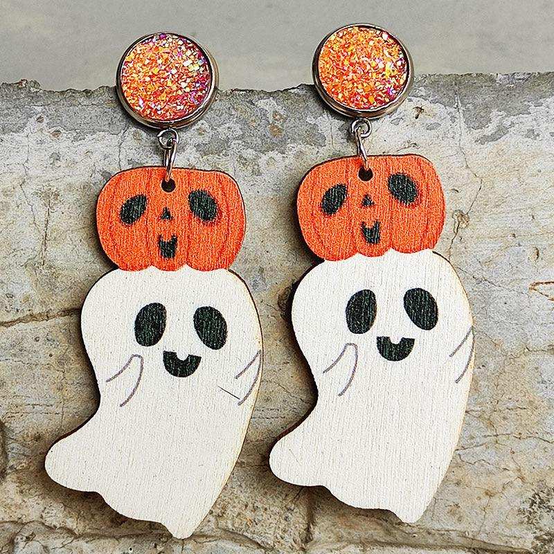 Ghost Shape Wooden Dangle Earrings - Trendsi - Flyclothing LLC