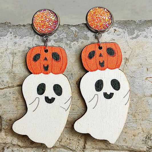 Ghost Shape Wooden Dangle Earrings - Trendsi