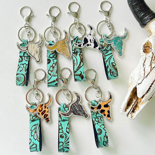 Rhinestone Bull Keychain - Trendsi