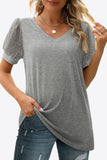 Swiss Dot Puff Sleeve V-Neck Tee - Trendsi