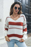 Striped V-Neck Drop Shoulder Sweater - Trendsi - Flyclothing LLC
