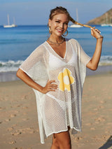 Openwork Flower V-Neck Short Sleeve Cover Up - Trendsi - Flyclothing LLC