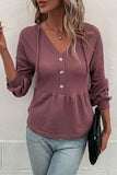 Waffle-Knit Buttoned Drop Shoulder Hoodie - Flyclothing LLC