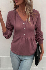 Waffle-Knit Buttoned Drop Shoulder Hoodie - Flyclothing LLC
