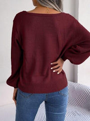 Cable-Knit Square Neck Long Sleeve Sweater - Trendsi