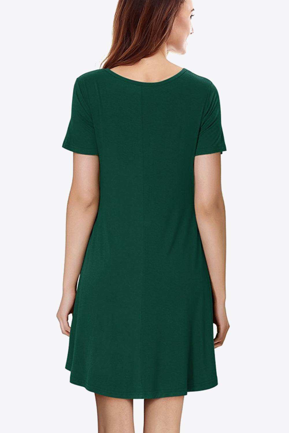 Short Sleeve V-Neck Knee-Length Dress - Trendsi - Flyclothing LLC
