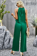 Grecian Neck Sleeveless Pocketed Top and Pants Set - Trendsi