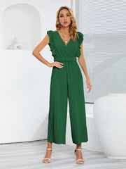 Ruffled Surplice Cap Sleeve Jumpsuit - Trendsi