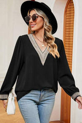 V-Neck Long Sleeve T-Shirt - Trendsi - Flyclothing LLC