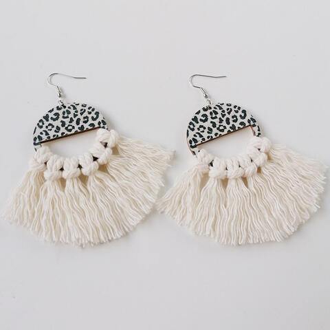 Tassel Detail Leopard Drop Earrings - Flyclothing LLC