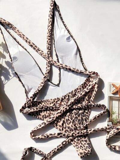 Tied Leopard Plunge One-Piece Swimwear - Trendsi - Flyclothing LLC