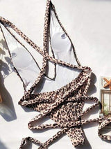 Tied Leopard Plunge One-Piece Swimwear - Trendsi - Flyclothing LLC