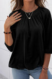Gathered Detail Round Neck T-Shirt - Trendsi