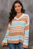 Striped V-Neck Knit Top - Trendsi