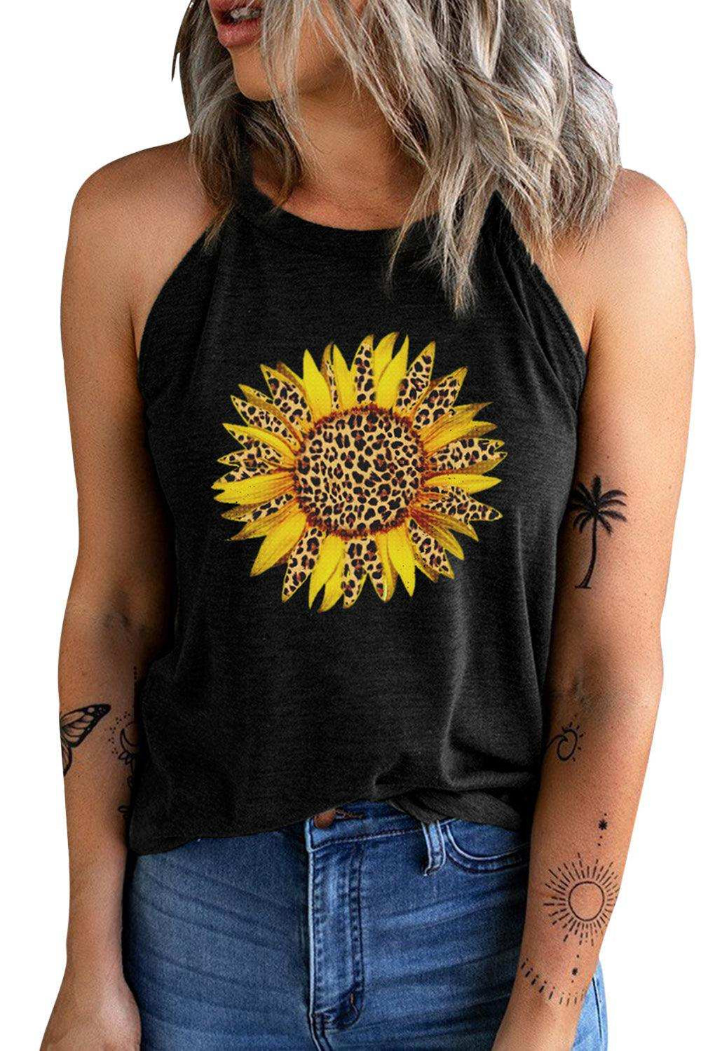 Sunflower Graphic Round Neck Tank - Trendsi - Flyclothing LLC
