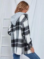 Plaid Hooded Jacket with Pockets - Trendsi