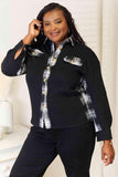 Double Take Plaid Collared Dropped Shoulder Jacket - Trendsi