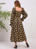 Flounce Sleeve Slit Midi Dress - Trendsi - Flyclothing LLC