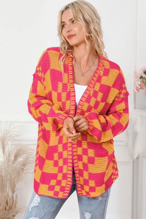 Contrast Exposed Seam Open Front Cardigan - Trendsi - Flyclothing LLC